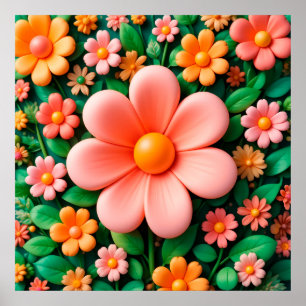 Farbige, stilisierte 3D-Blumen Poster