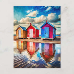 Farbige Strandhütten Ozean Reflexion Küste Postkarte