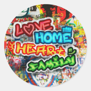 Farbige Streetart-Graffiti-Liebesheim-Herz Runder Aufkleber