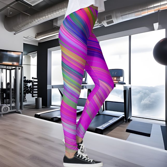 Farbige Streifen auf fuchsischem Hintergrund, mode Leggings (Von Creator hochgeladen)