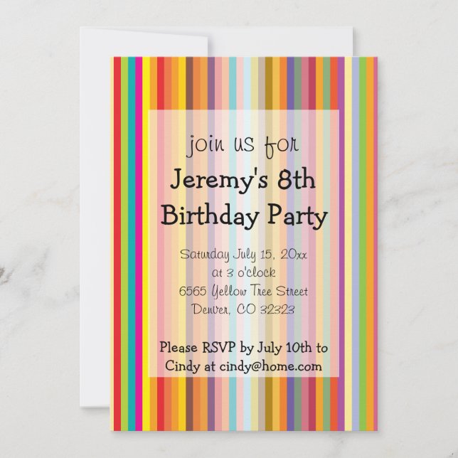 Farbige Streifen Kindergeburtstag Party Einladung (Vorderseite)