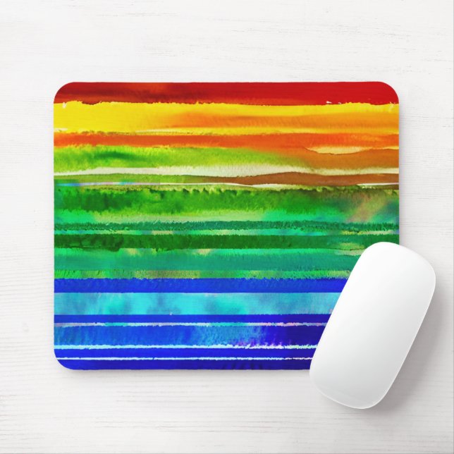 Farbige Streifen Moderne Künstlerische Regenbogenf Mousepad (Mit Mouse)