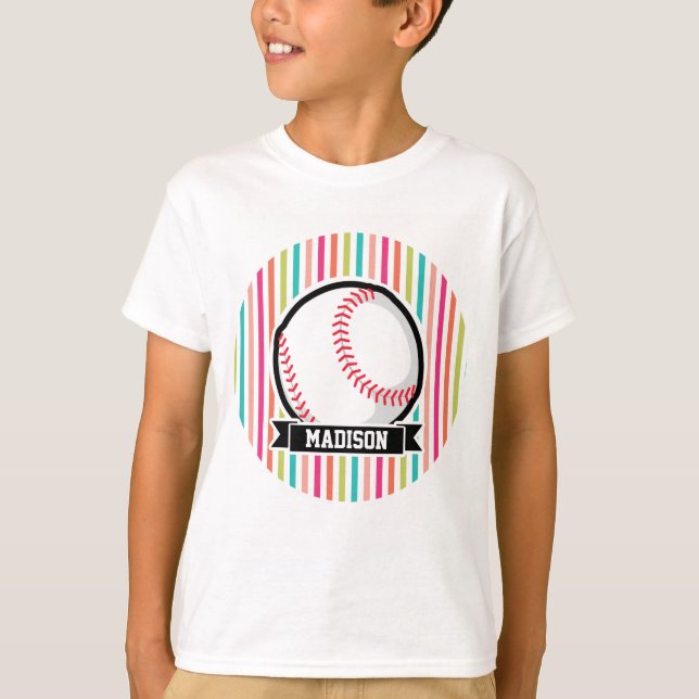 Farbige Streifen; Personalisiertes Softball T-Shirt (Vorderseite)