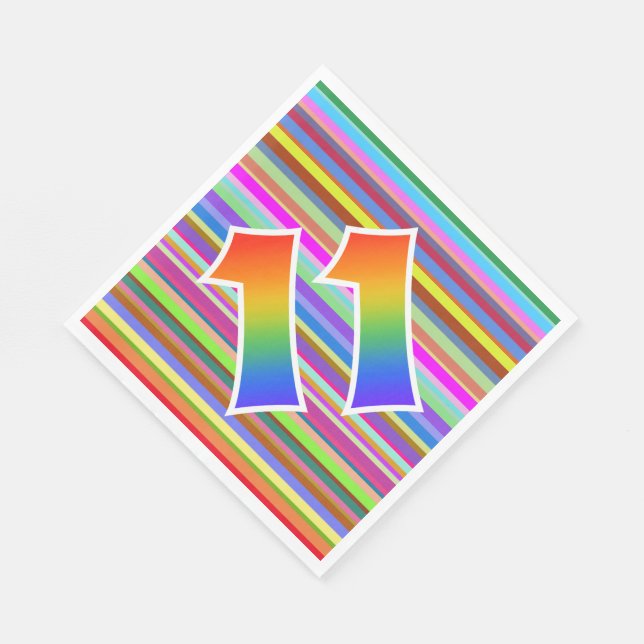 Farbige Streifen + Regenbogenmuster "11" Ereignis  Serviette (Ecke)