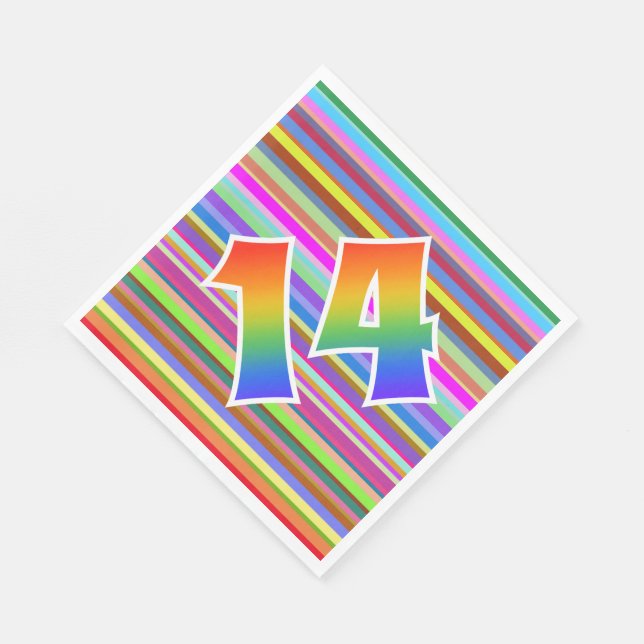 Farbige Streifen + Regenbogenmuster "14" Event # Serviette (Ecke)