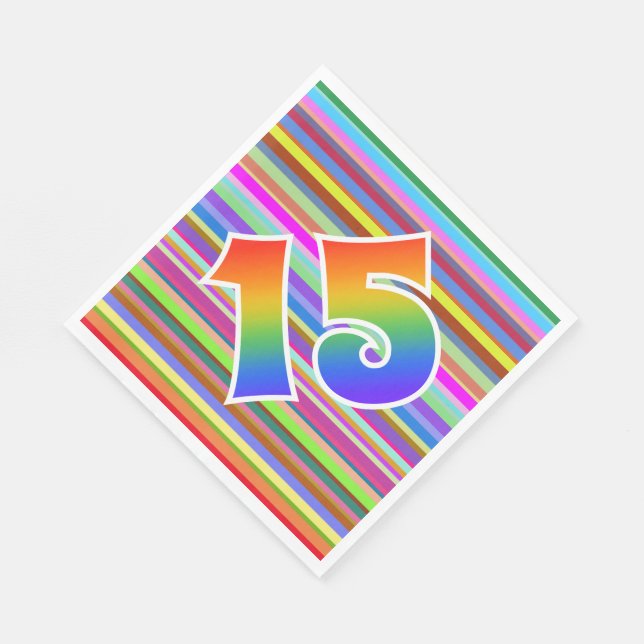 Farbige Streifen + Regenbogenmuster "15" Event # Serviette (Ecke)