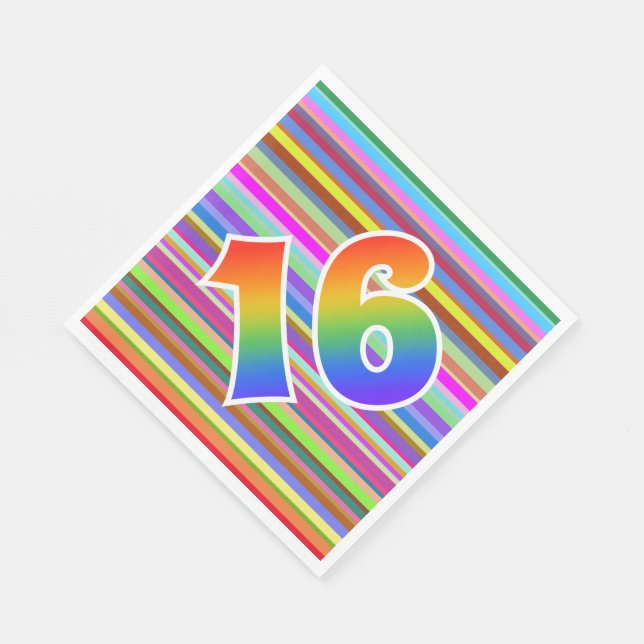Farbige Streifen + Regenbogenmuster "16" Ereignis  Serviette (Ecke)