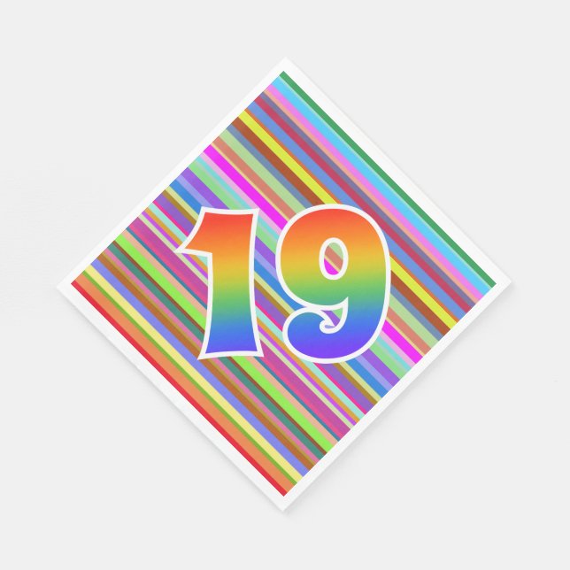 Farbige Streifen + Regenbogenmuster "19" Event # Serviette (Ecke)