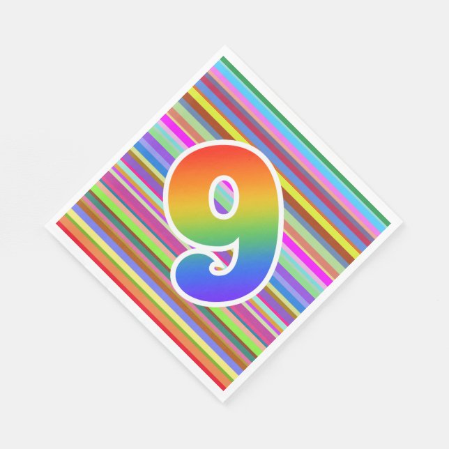 Farbige Streifen + Regenbogenmuster "9" Ereignis # Serviette (Ecke)