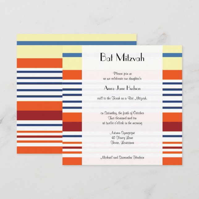 Farbige Streifen, Regenbogenstreifen, Bat Mitzvah Einladung (Vorne/Hinten)