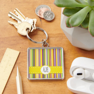 Farbige Streifen, Regenbogenstreifen, Monogramm Schlüsselanhänger
