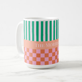 Farbige Streifen und Karos Grün rosa Orange Kaffeetasse