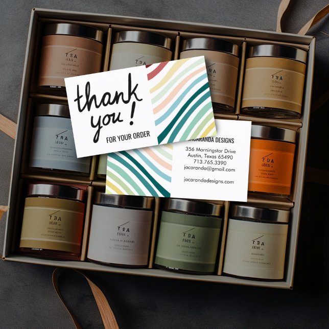 Farbige Streifen Vielen Dank für Ihre Bestellung E Visitenkarte (Colorful stripes thank you cards . Add to customer orders to thank your clients for their business)