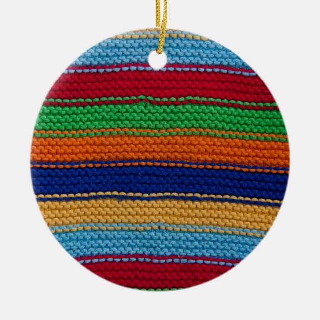 Farbige Strickstreifen Keramikornament (Vorne)