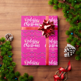 Farbige String-Lichter Name Rosa Weihnachten Geschenkpapier