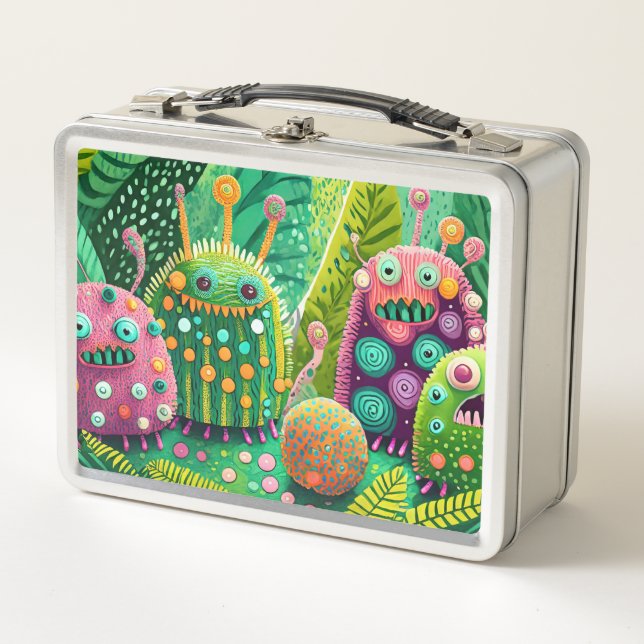 Farbige, strukturierte Monster mit Mustern Metall Brotdose (Vorderseite)