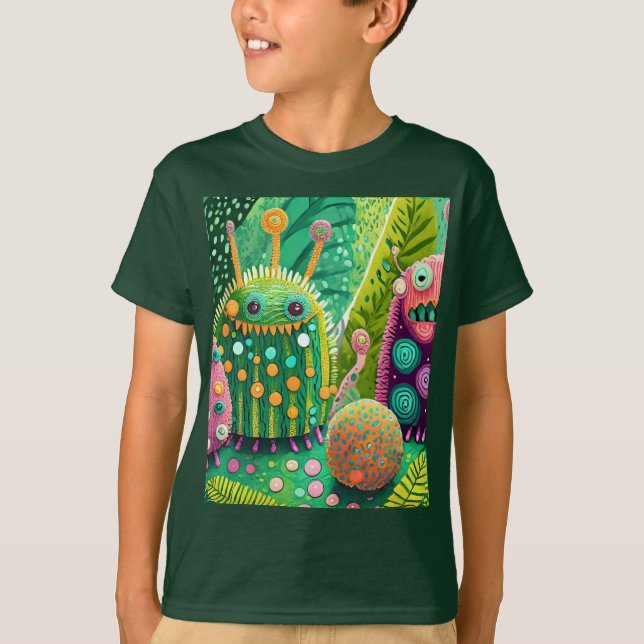 Farbige, strukturierte Monster mit Mustern T-Shirt (Vorderseite)
