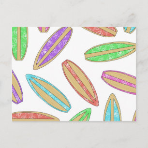 Farbige Surfboard Print Bamboo & Hibiskus Blume Postkarte
