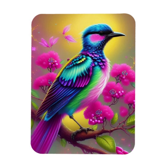 Farbige Surreal Bird Pink-Blume Magnet (Vertikal)
