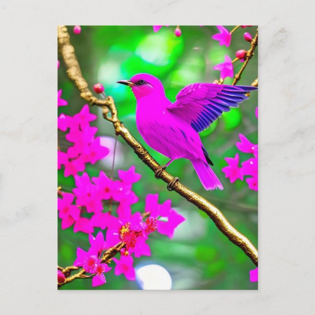 Farbige Surreal Pink Bird Postcard Postkarte (Vorderseite)