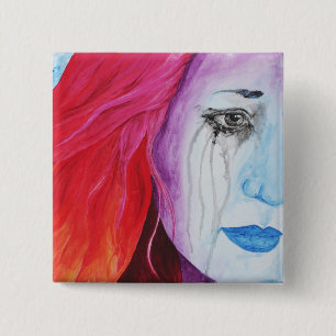 Farbige Surreale Regenbogen Frauen Porträt Kunst Button