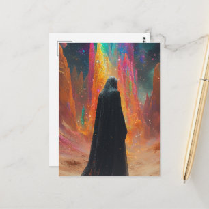 Farbige surrealistische Fantasielandschaft und Per Postkarte