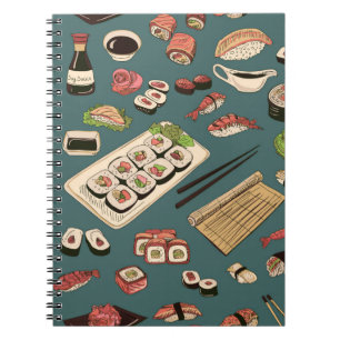 Farbige Sushi und Rollen nahtlose Muster, hervorra Notizblock