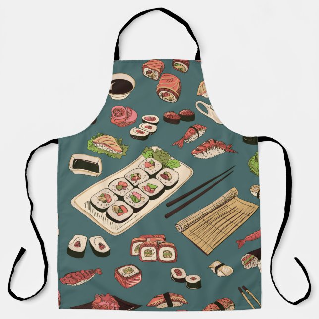 Farbige Sushi und Rollen nahtlose Muster, hervorra Schürze (Vorderseite)