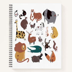 Farbige süße Doodle-Cartoon-Sammlung von Wildtiere Notizbuch