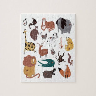 Farbige süße Doodle-Cartoon-Sammlung wilder Tiere Puzzle
