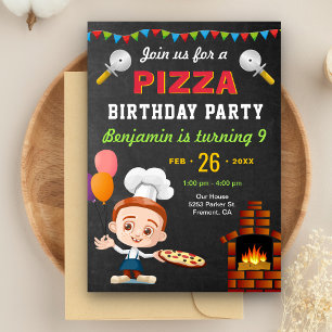 Farbige Süße Pizza Kinder Geburtstags Einladung