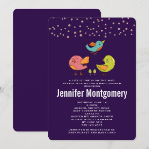 Farbige Süße Verspielte Vögel Baby Shower Einladung