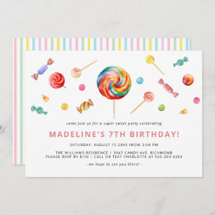 Farbige Süßigkeiten   Rainbow Lollipop Birthday Pa Einladung