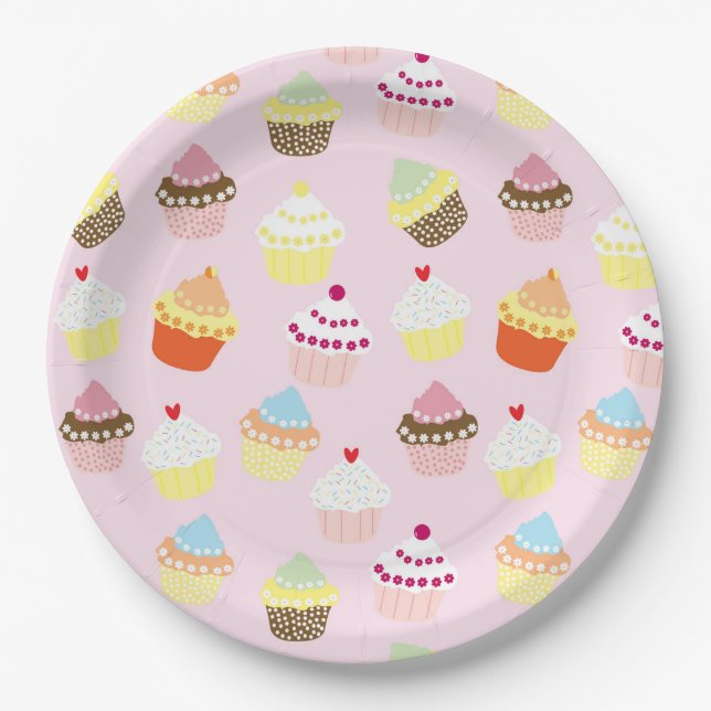 Farbige Sweet Cupcakes Musterpapier Teller (Vorderseite)