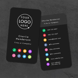 Farbige Symbole | Social Media Modern Logo Black Visitenkarte