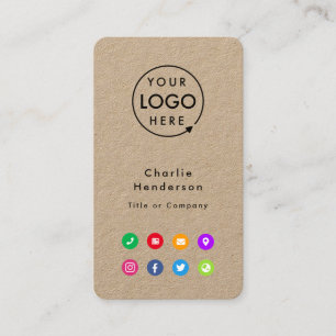 Farbige Symbole Social Media Rustic Kraft Logo Visitenkarte