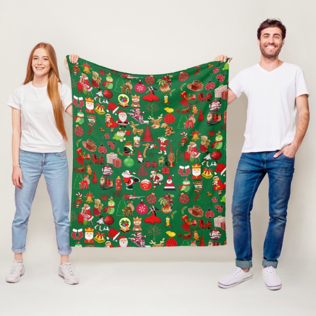 Farbige Symbole Weihnachtselemente Winter Grün Fleecedecke (Beispiel)