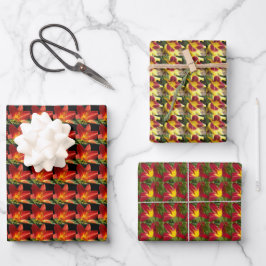 Farbige Taglilien Blumenmuster Geschenkpapier Set
