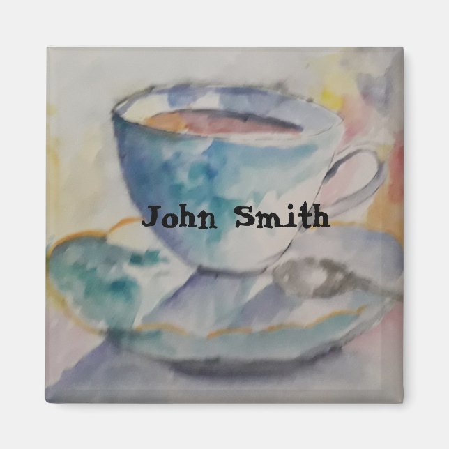 Farbige Tasse mit Untertasse Magnet (Vorne)