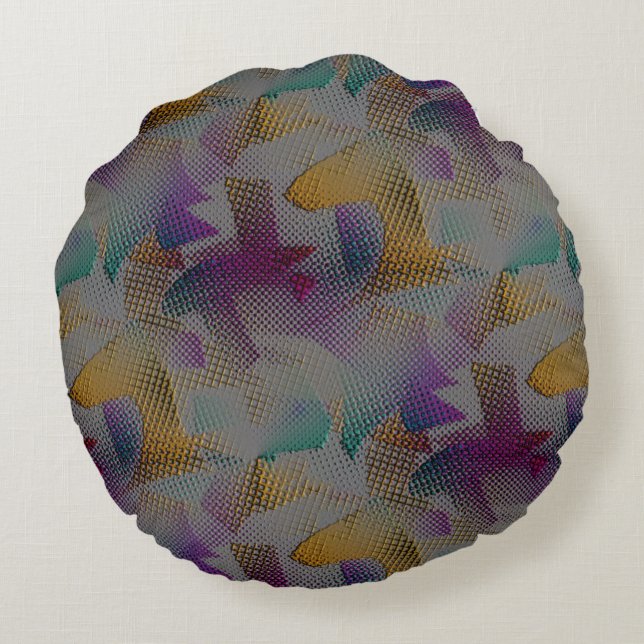 Farbige Textur mit kleinen chaotischen geometrisch Rundes Kissen (Rückseite)