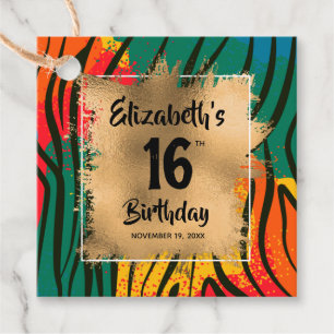 Farbige Tierausdruck 16. Geburtstag Personalisiert Geschenkanhänger