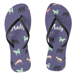 Farbige tierische Silhouetten auf blau Flip Flops