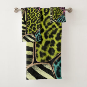 Farbige Tierwerbung - Leopard und Zebra Badhandtuch Set