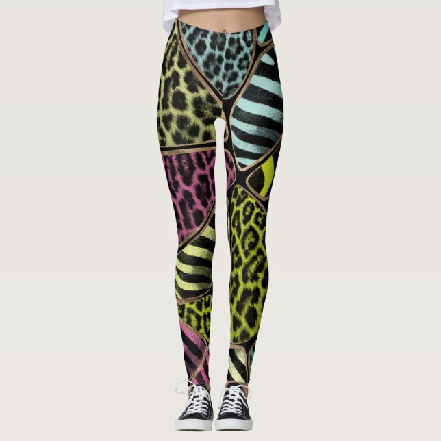 Farbige Tierwerbung - Leopard und Zebra Leggings (Vorderseite)