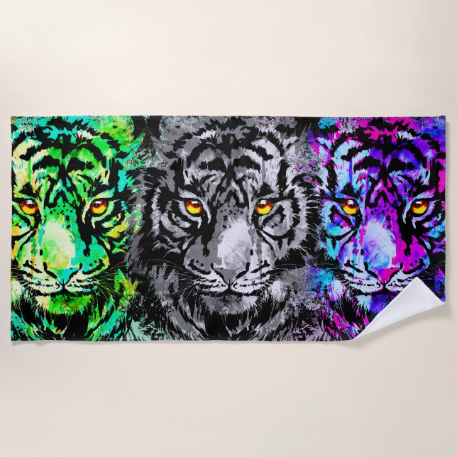 Farbige Tiger Artwork - Cooles Tiger Beach Handtuc Strandtuch (Vorderseite)