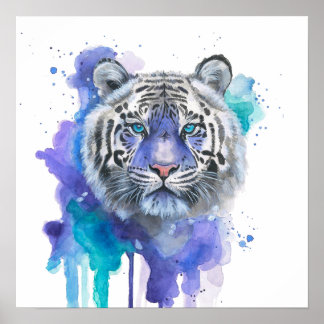 Farbige Tiger-Wasserfarben-Kunst Poster