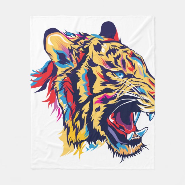 Farbige Tigerkopfdarstellung Fleecedecke (Vorderseite)