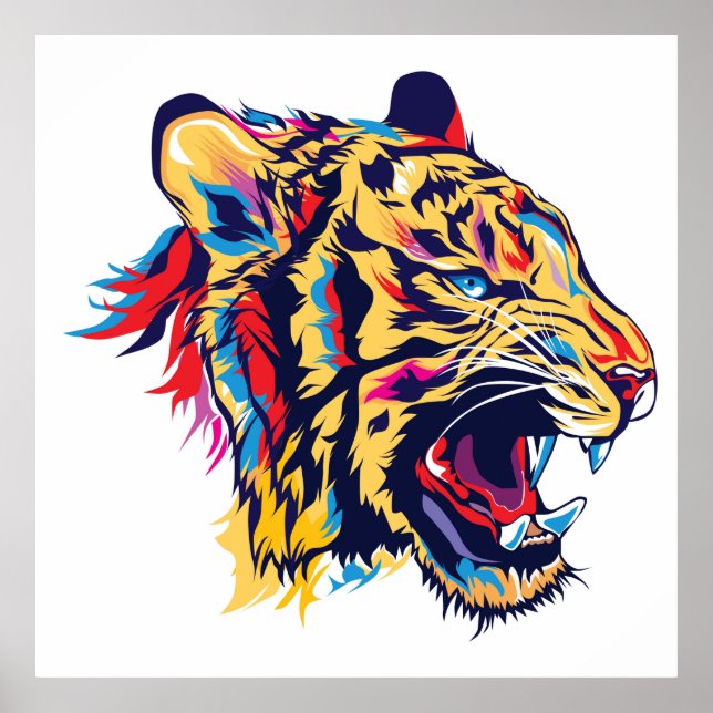 Farbige Tigerkopfdarstellung Poster (Vorne)