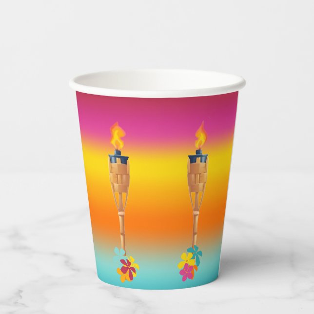 Farbige Tiki und Blume Pappbecher (Rückseite)