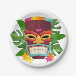 Farbige Tiki und Blume Pappteller